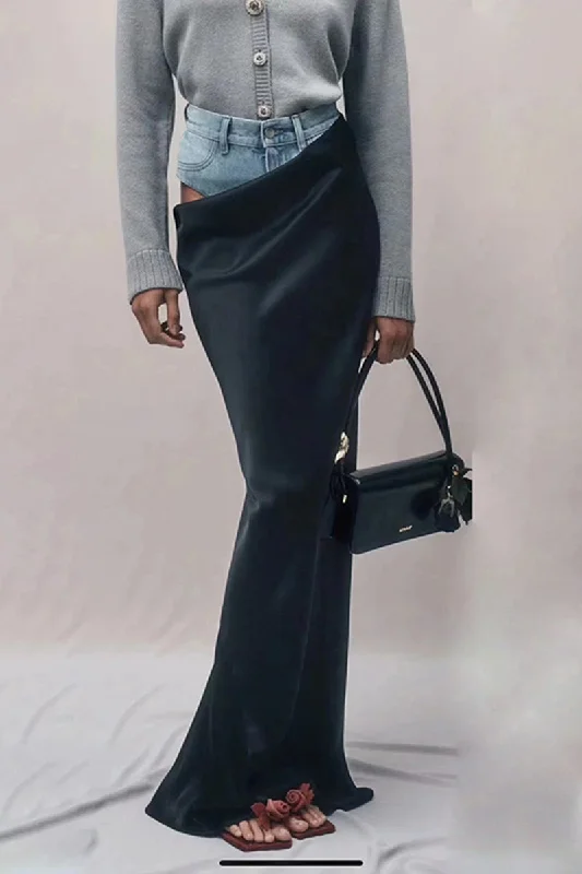 Denim Shorts Skirt - Denim Blue silk skirt luxurious