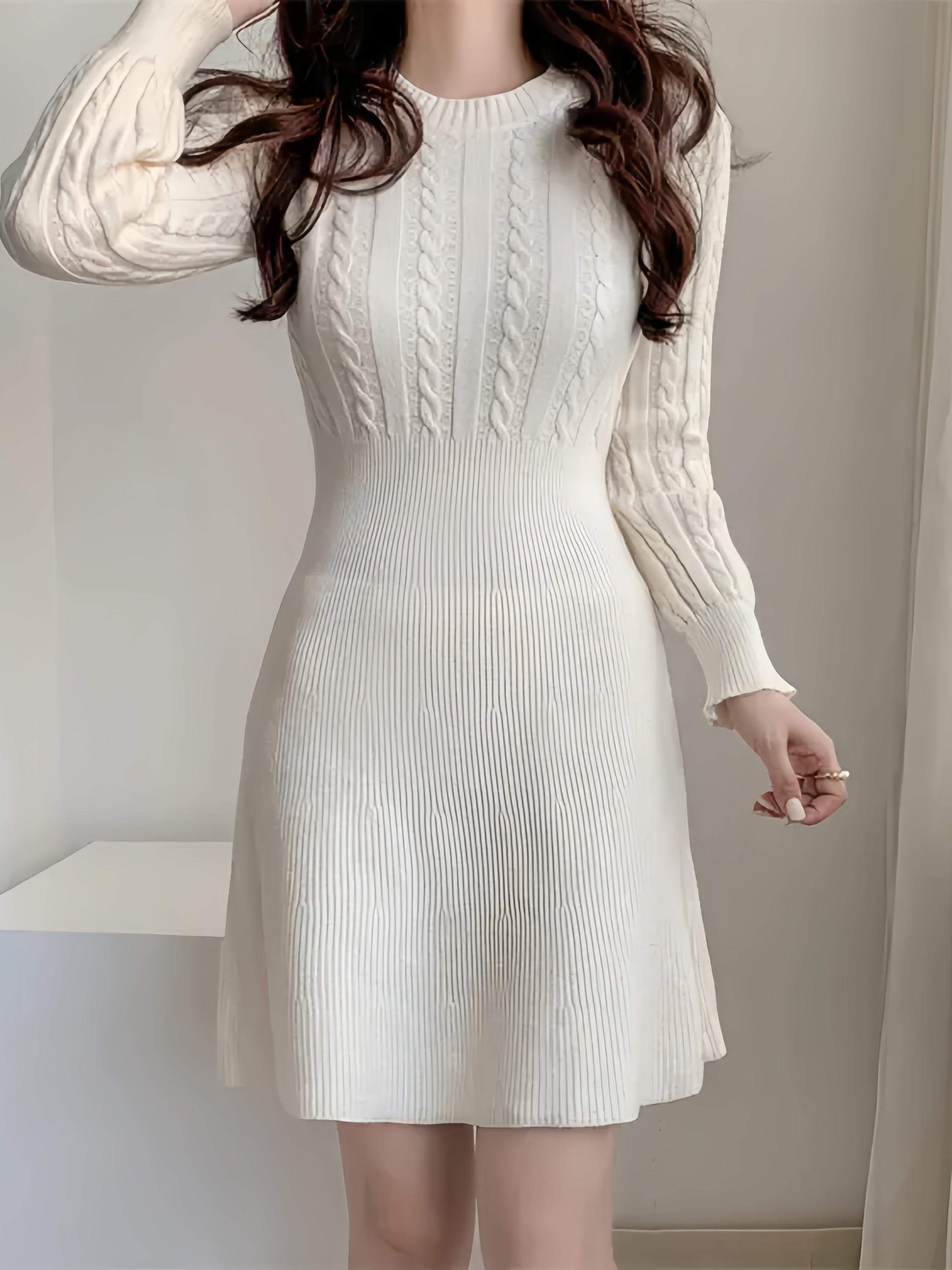 Flared Skirt Fitted Waist Cream Dress silk skirt sleek