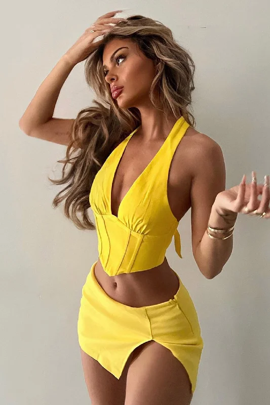 Ingrid Mini Skirt - Yellow lace skirt intricate