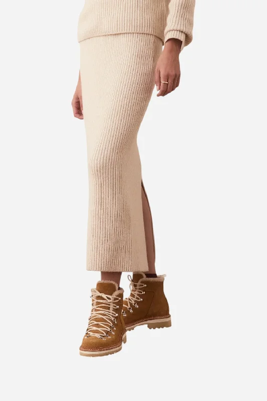Marine Layer Isla Sweater Skirt in Cream ruffled skirt detail