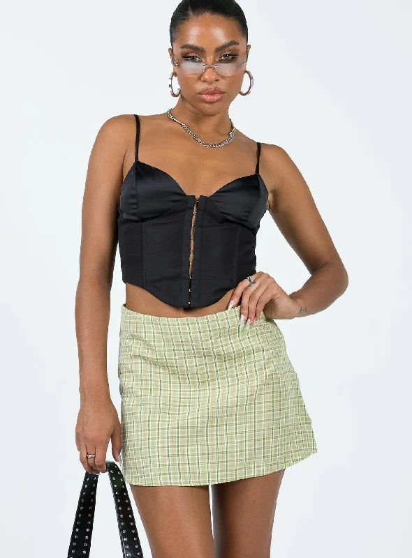 Kai Check Mini Skirt Green chiffon skirt airy