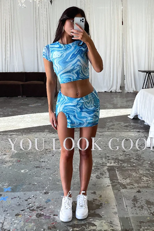 Kelly Mini Skirt - Blue Swirl modal blend skirt