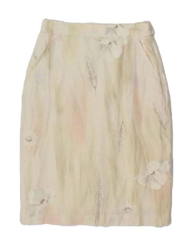 MAX MARA Womens Straight Skirt UK 14 Medium W28  Off White Floral Acetate cotton skirt soft
