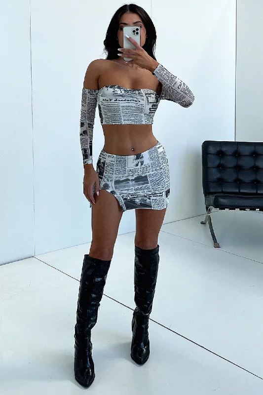 Mikayla Skirt - Grey News Paper Skirt lace skirt feminine