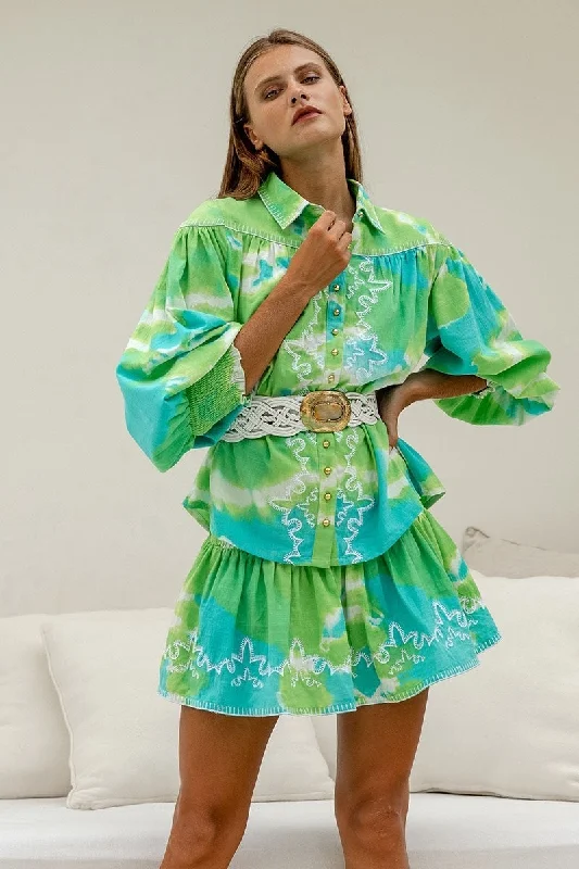 Hayley Shirt & Leyla Skirt Green Aqua ribbed skirt waist