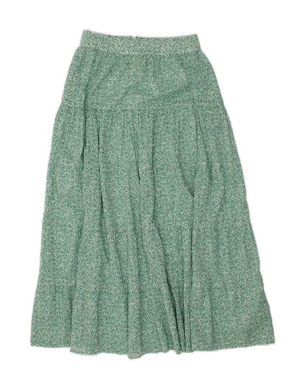 PER UNA Womens A-Line Skirt UK 8 Small W28  Green Floral Cotton denim skirt stylish