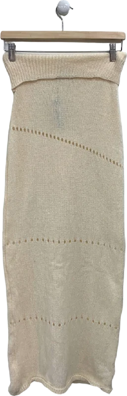 PrettyLittleThing Cream Fold Over Knit Maxi Skirt UK S casual skirt length