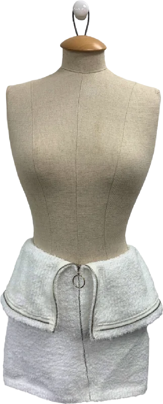 PrettyLittleThing White Fluffy Knit Fold Over Zipped Mini Skirt UK S silk skirt smooth