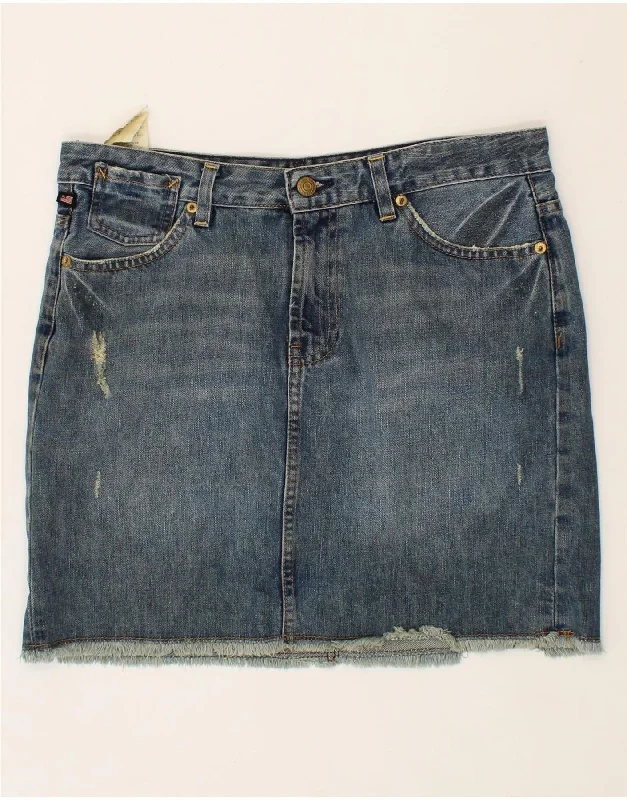 RALPH LAUREN Womens Distressed Denim Skirt W32 Large Blue Cotton mini skirt trendy