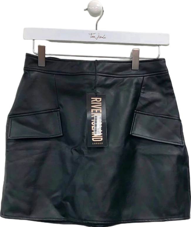 River Island Black Faux Leather Mini Skirt UK 8 wool skirt thick