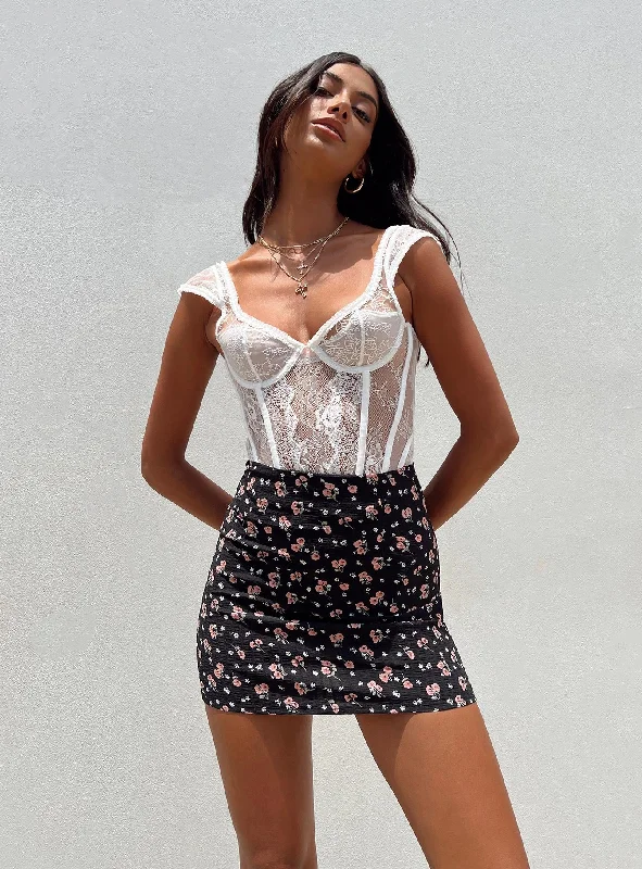 Selby Mini Skirt Black Floral high waist skirt