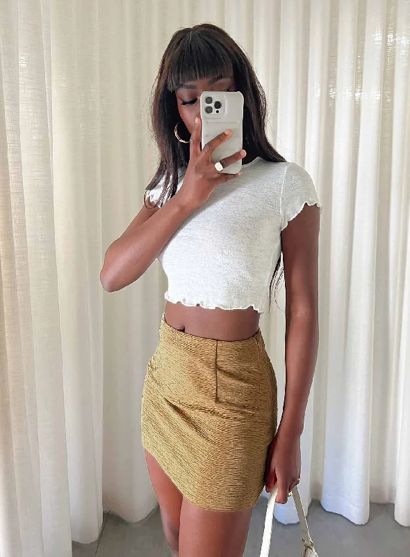 Selby Textured Mini Skirt Beige velvet skirt glossy