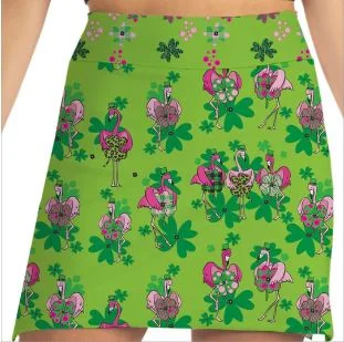 Skort Obsession St. Paddy's Flamingos Green Skort 17" corduroy skirt cozy