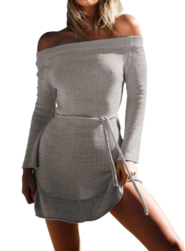 TastyHottie - Slim Sweater Skirt Off Shoulder Sweater Dress cashmere skirt plush