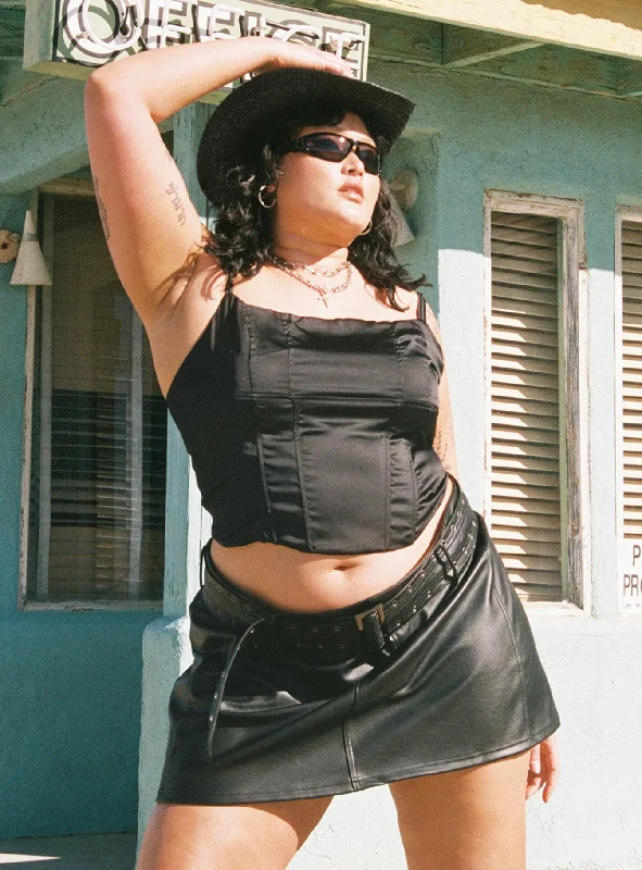 Torridon Eyelet Belt Faux Leather Mini Skirt Black Curve cashmere skirt fine