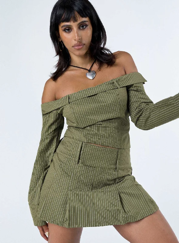 Valentina Cargo Mini Skirt Green Pinstripe vintage skirt charm