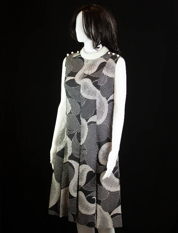 Vintage Abstract Polka Dot Dress With Pleated Skirt 60s Black and White Medium cashmere skirt rich Vintage Abstract Polka Dot Dress With Pleated Skirt 60s Black and White Medium cashmere skirt rich