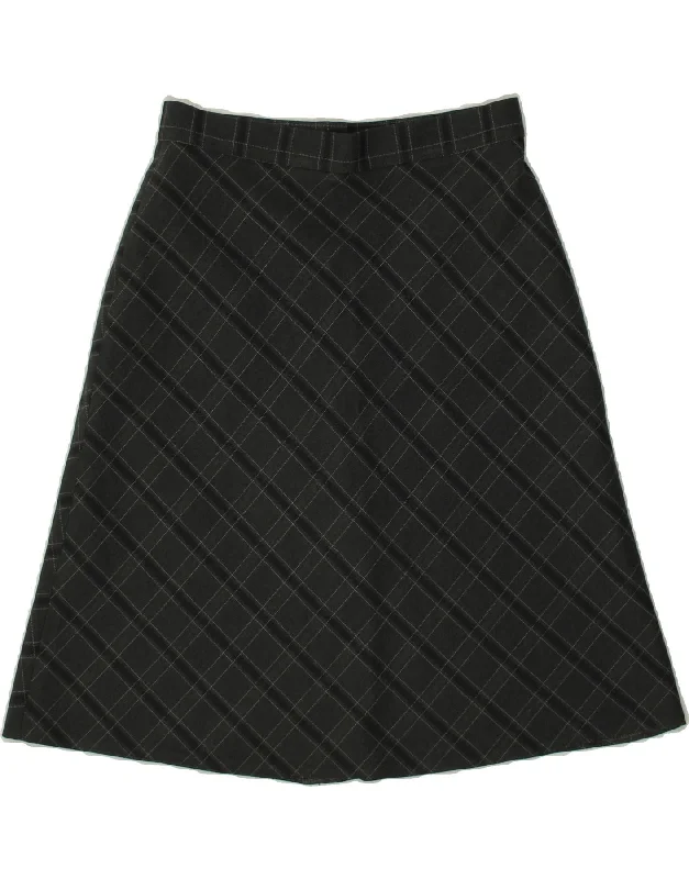 VINTAGE Womens A-Line Skirt IT 38 XS W24  Grey Check silk skirt lustrous