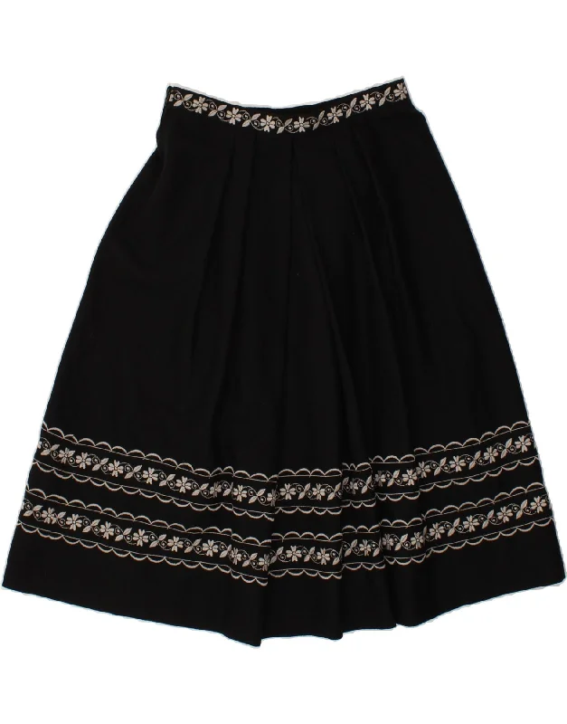 VINTAGE Womens A-Line Skirt IT 42 Medium W30 Black Floral Wool patchwork skirt art