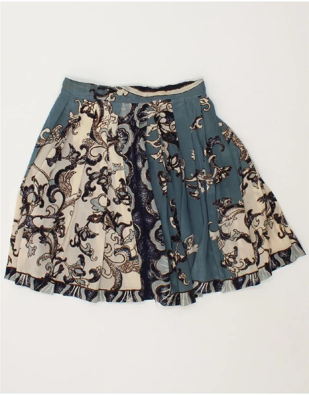 VINTAGE Womens A-Line Skirt IT 44 Medium W28 Blue Paisley Acetate ribbed skirt waist