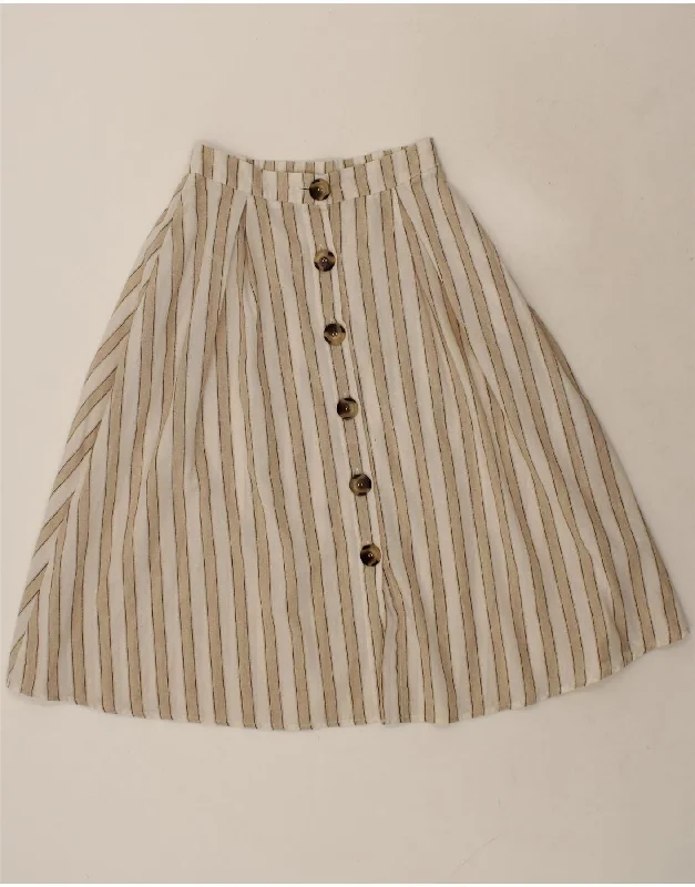 VINTAGE Womens A-Line Skirt UK 10 Small W26 Beige Striped Polyester wool skirt warm