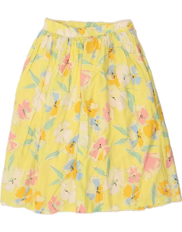 VINTAGE Womens A-Line Skirt W24 XS Yellow Floral leather skirt bold