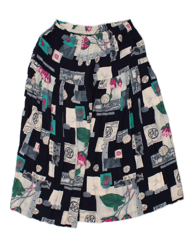 VINTAGE Womens A-Line Skirt W26 Small Navy Blue Patchwork velvet skirt luxurious