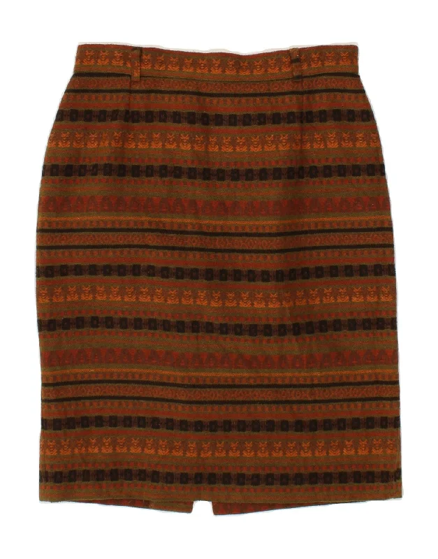 VINTAGE Womens High Waist Pencil Skirt EU 44 XL W30  Brown Striped mini skirt trendy