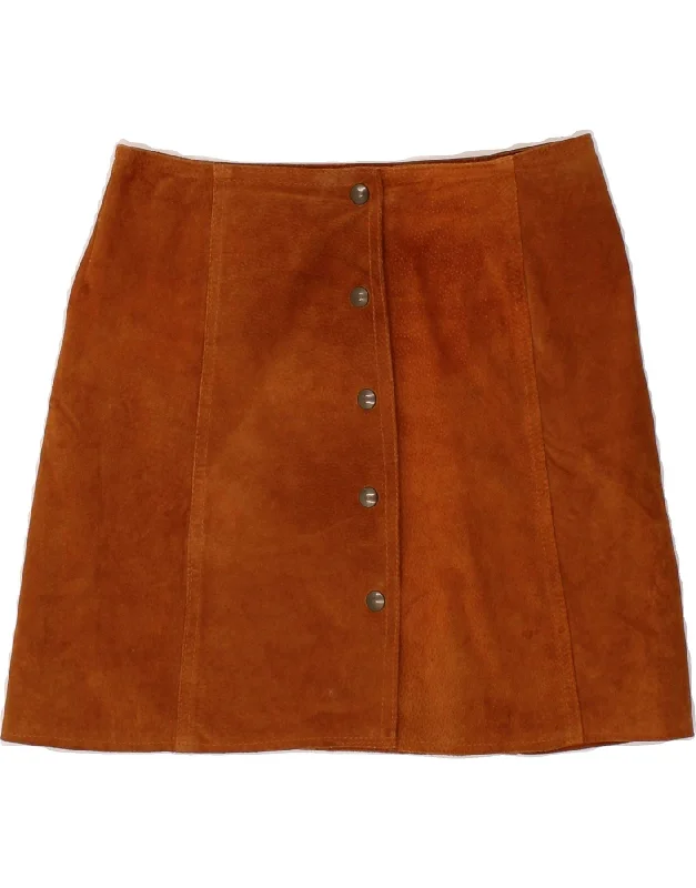 VINTAGE Womens Suede Mini Skirt IT 42 Medium W27  Brown Leather wool skirt thick