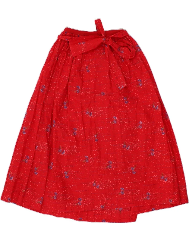 VINTAGE Womens Wrap Skirt W22 2XS Red Floral corduroy skirt cozy