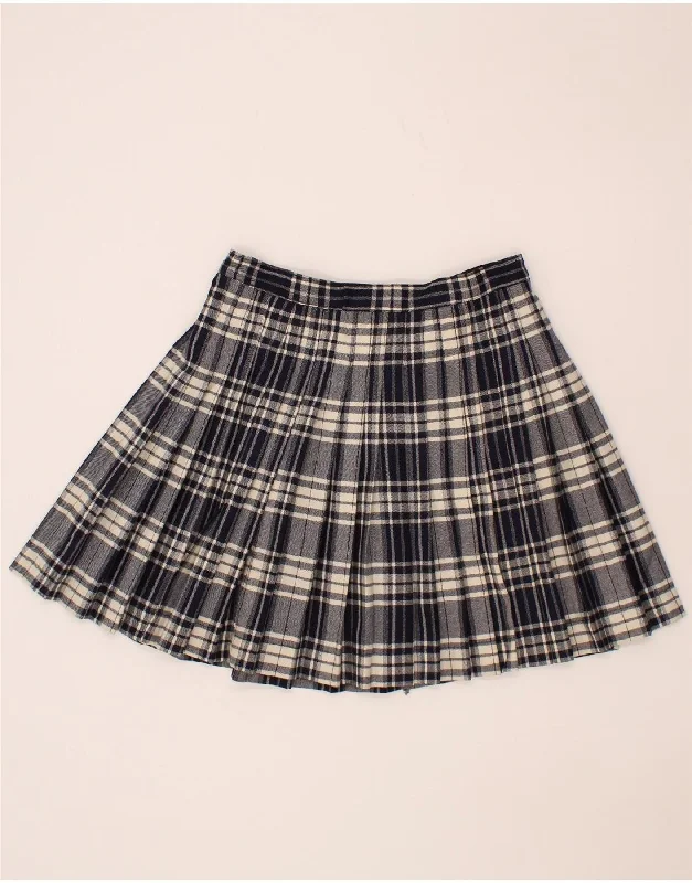 VINTAGE Womens Wrap Skirt W30 Medium Navy Blue Check cashmere skirt soft