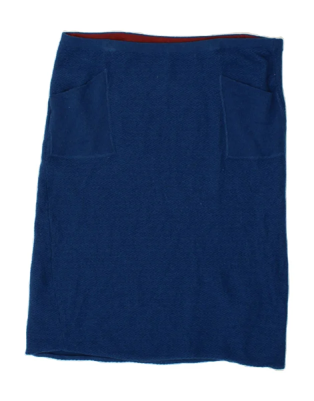WHITE STUFF Womens Straight Skirt UK 18 XL W36 Navy Blue Chevron Lambswool low waist skirt