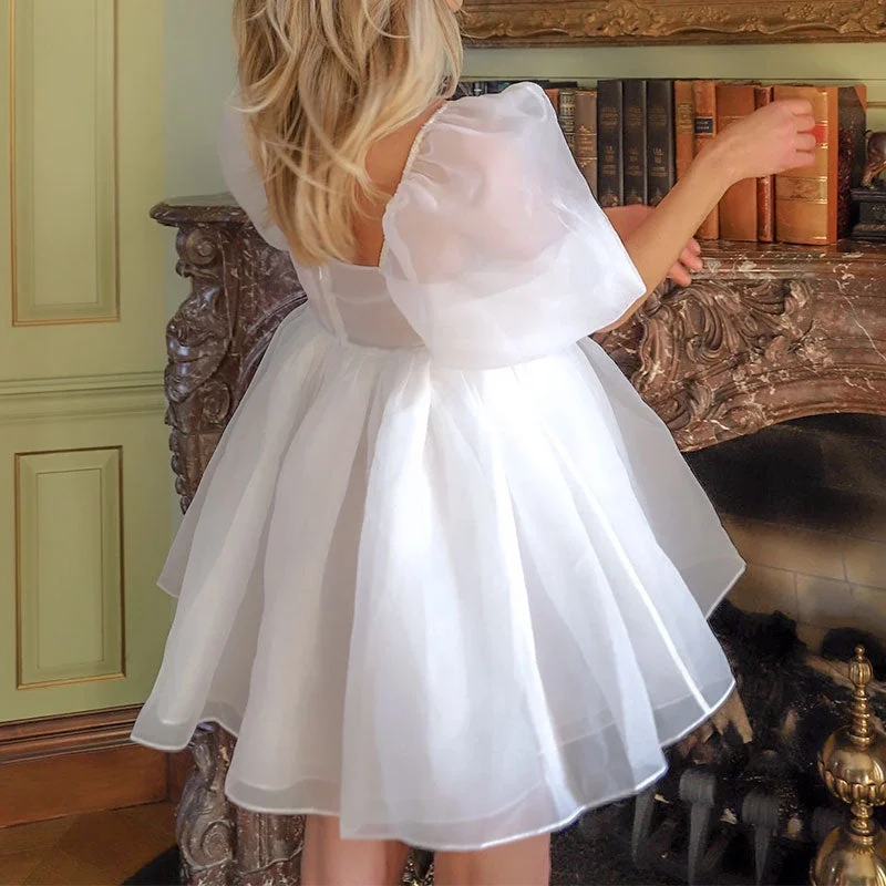 Zjkrl Women Puff Sleeve Tulle Tutu Princess Dress Square Collar Mesh Ruffle Bubble Skirt Wedding Evening Party Prom Mini Fairy Dress ruffled skirt detail Zjkrl Women Puff Sleeve Tulle Tutu Princess Dress Square Collar Mesh Ruffle Bubble Skirt Wedding Evening Party Prom Mini Fairy Dress ruffled skirt detail