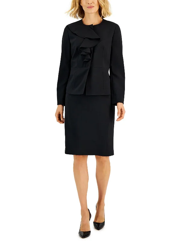 Womens Ruffled Crepe Skirt Suit wool skirt sturdy